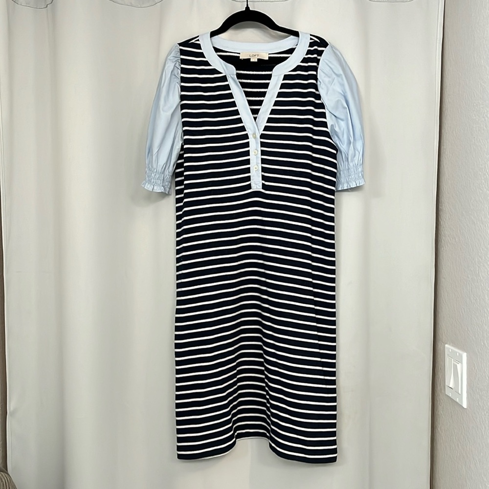 Loft navy stripped dress small Tall